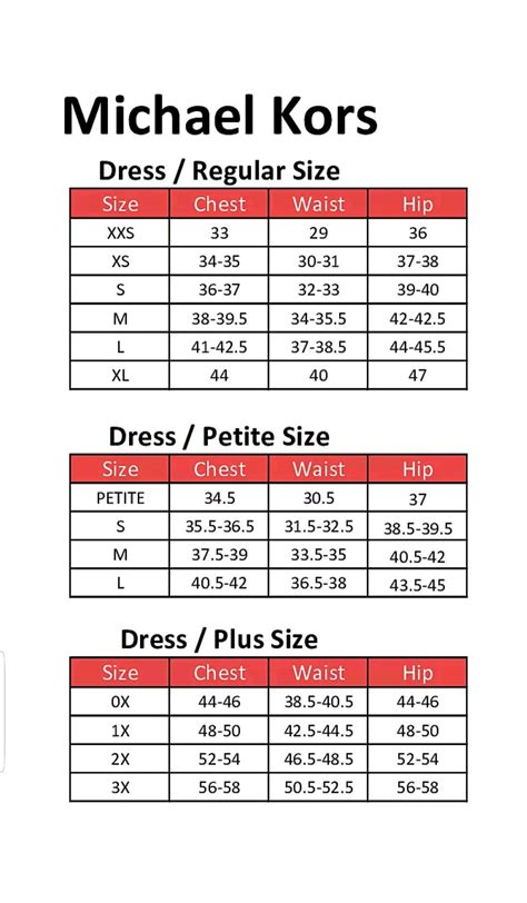 michael kors size chart.